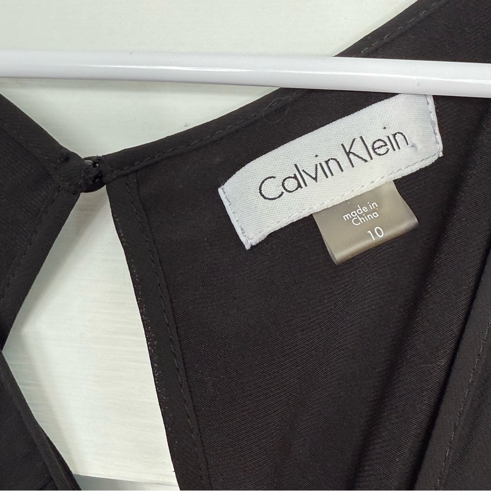 Calvin Klein Black Sequin Cocktail Dress Sleeveless Chiffon Overlay Size 10 - Picture 6 of 10